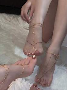 1pc Fashionable Light Luxury Versatile Casual Minimalist Cool Style Anklet - Yellow Gold - View 6