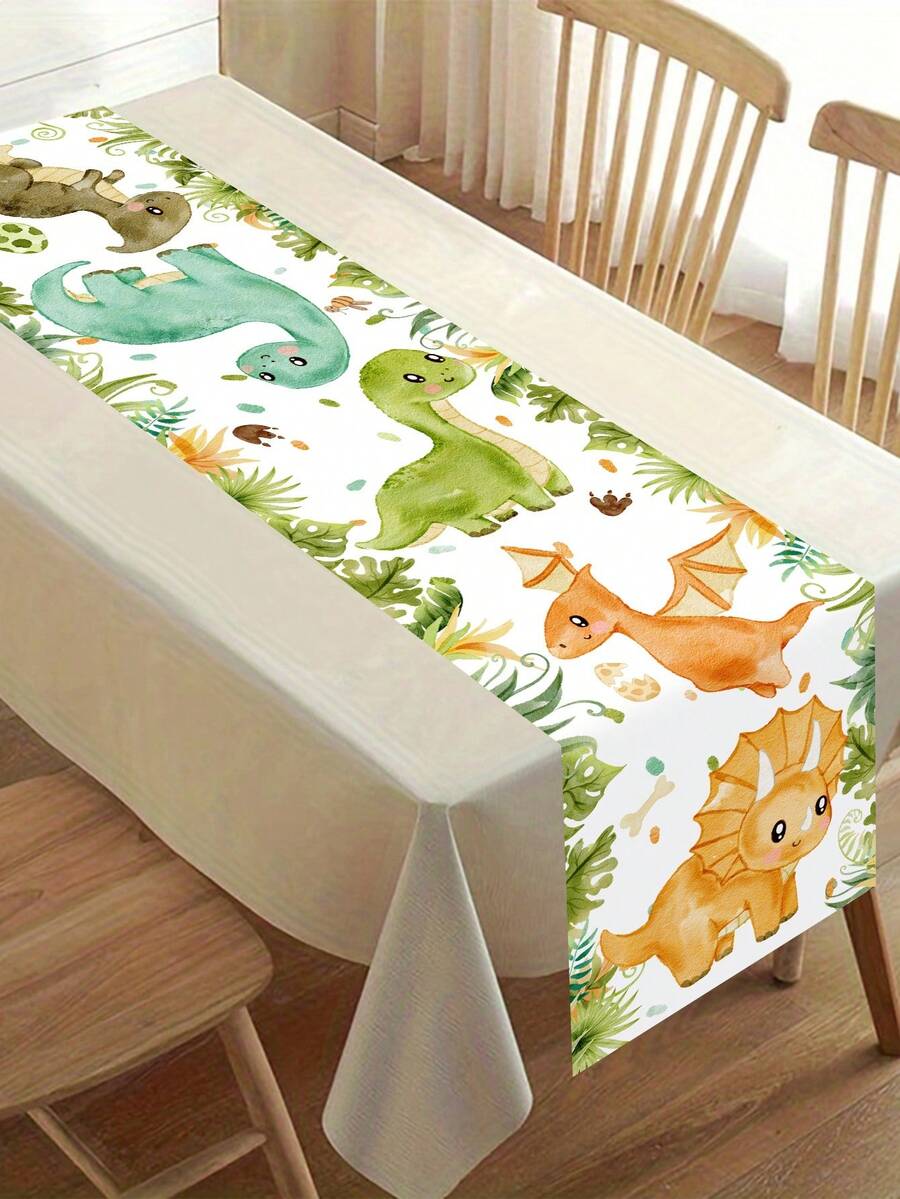 1件裝卡通恐龍桌旗 180x35cm 叢林恐龍聚酯纖維桌布 男孩1歲生日派對桌飾 嬰兒洗禮派對用品 - 彩色 - 查看 1