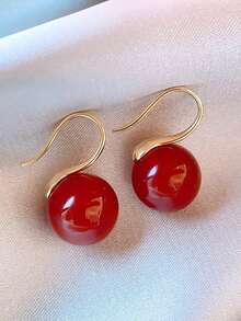 Elegantes pendientes colgantes de bola roja redonda, pendientes de gancho simples - Rojo - Ver 12