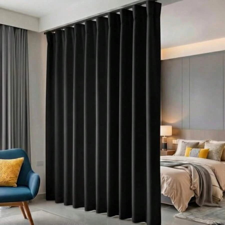 Room Divider Curtains Out Floor To Ceiling Curtain With Hook Wall Mount Sliding Door Curtains Ceiling Mount Extra Wide Curtain Wall Divider For Room Separation,W100 X H84 Inch - Black - View 1