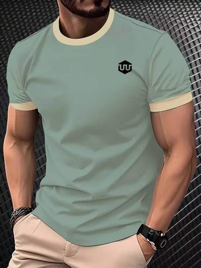 Men's Solid Color Crew Neck T-Shirt - Smooth Short Sleeve, Semi-Formal And Casual Wear Solid Color Crew Neck T-Shirt