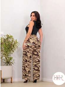 Wide-Leg Pants In DUNA Fabric, Unlined, Woven Fabric WITHOUT Elastane, With Pockets (Size Chart Available) - Brown Wave - View 2