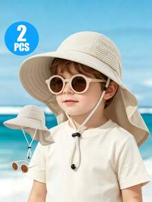 1 Set Baby Sun Protection Hat With Fashion Glasses, Breathable Quick-Dry Beach Daily Sun Hat - Bucket Hat + Glasses - View 4