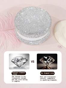 1pc High-Value Sparkling Artificial Rhinestone Jewelry Storage Box, Makeup, Ring, Bracelet, Earring Organizer, Travel Portable Jewelry Box, Gift - Silver - View 5