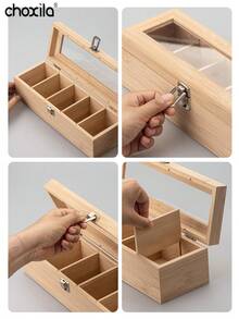 choxila 1Pc Wooden Tea Bag Storage Box, Compartment Desktop Sundries Organizer Flip Cover Storage Rack For Office Coffee Tea Storage - Wooden Tea Bag Storage Box - View 6