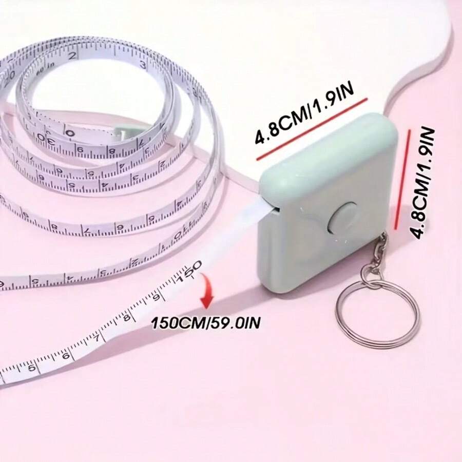 pdva 3pcs Mini Square Retractable Tape Measure (With Keychain), 150cm/59in Dual Scale Soft Tape, Portable Pocket-Sized Body Sewing Ruler, Suitable For Clothing, Waist And Craft Measurement - Multicolor - View 1