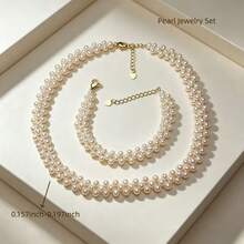 Handmade Freshwater Pearl White Bracelet & Necklace Set, Luxury Exquisite Keepsake Gift For Friends - Set - View 3