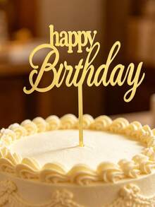 3入組 Happy Birthday PMMA 蛋糕插牌，金色手寫體字母蛋糕插飾，生日蛋糕裝飾與烘焙配件 - A - 查看 4