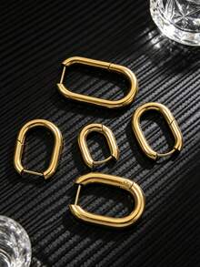 2pcs Stainless Steel Rectangular Geometric Earrings Fashion Simple DIY Earrings Jewelry Accessories - U-shaped Earrings - View 8