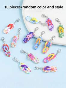 10pcs Random Summer Beach Style Flip-Flop Shaped Keychain Bulk Pack, Cute Backpack Decorative Accessories For Students, Vacation Leisure Vibe, Perfect For Summer Accents Or Party Favors - Keychain - View 5