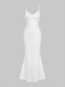 QUNGIGU Women's Polka Dot Sleeveless Spaghetti Strap Dress, Casual Summer Dress, Suitable For Beach Vacation, Dinner And Events - White - View 4