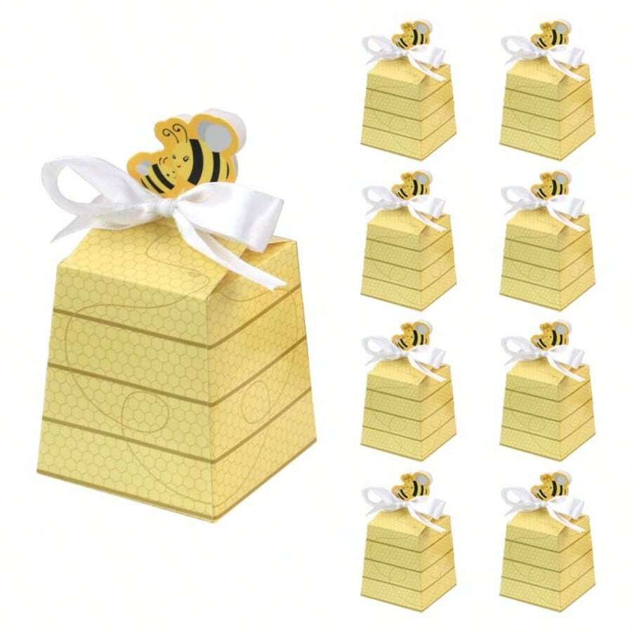 20/50PCS Gift Packaging Boxes With Cute Honeycomb Pattern Design And Bow Decoration, Exquisite Small Item Storage Boxes For Theme Parties, Event Favors, Daily Small Item Storage, Adding A Warm And Cute Atmosphere To The Occasion - View 1