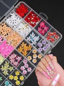24-Piece Summer Collection, Independence Day, 3D Floral Y2 Nail Art Decorations, Assorted Colored Flowers, Five-Petaled Flowers, Five-Pointed Flowers, Nail Art Supplies, Nail Art Accessories, Perfect For Weddings, Parties, Galas, And Gifts - Multicolor - View 2