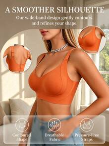 Lilivine Bra Tanpa Jahitan Wanita - Tali Bahu yang Dapat Diatur, Penyangga Tanpa Kawat, Cocok untuk Pemakaian Sehari-hari, Kain Super Lembut & Bernapas, Pakaian Musim Semi Wanita, Bra Lingerie yang Nyaman - Jeruk - View 9