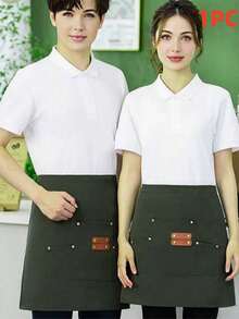Restaurant Server Canvas Half Apron, Short Waiter Apron With Portable Pockets, Comfortable Tea House Work Apron, Dyeing Stylist Uniform, Home Apron - Solid Color - Multicolor - View 12