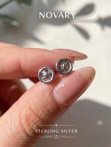 1 Pair Delicate Button Stud Earrings, 925 Sterling Silver, Minimalist Button Design, Understated Elegant Daily Style, Suitable For Any Occasion - Button Earrings - View 2