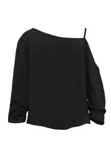 Off Shoulder Long Sleeve Top Black The Hex Girls Cartoon Print Women Casual Wear - 黑色 - 查看 4