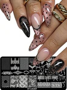 Lace Bow Nail Art Stamping Plate, Vintage Floral Mesh Ribbon Bow Lace Pattern Nail Art Template Stamping Plate, DIY Nail Printing Tool Mold, Suitable For Nail Salons And Home Nail Design Decoration - Silver - View 5