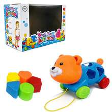 1pc Children's Early Education Cartoon Bear Toy Car With 5 Shaped Building Blocks, Comes In Gift Box, Best Gift For Developing Kids' Color Recognition, Grasping Ability, And Shape Matching Skills - Blue - View 3