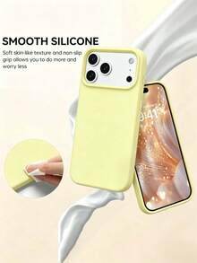 Pure Yellow Liquid Silicone Protective Case, Minimalist Solid Color Shockproof Anti-Slip Anti-Scratch Impact-Resistant Phone Cover, Compatible With Apple 17/17 Pro/17 Pro Max, 16/15/14/13/Pro/Pro Max - Apple 17 Pro Max Phone, Apple 16 Phone Case, Ideal Holiday Gift Daily Phone Accessory, Ins Minimalist Soft Shell, Minimalist Daily Versatile Phone Protective Cover - Yellow - View 5