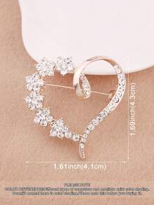 1pc Heart Vintage Elegant Zinc Alloy Pin Brooch Corsage, All-Season Rhinestone Heart Minimalist Cute - Gold - View 3