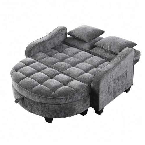 Multifunctional Sofa, 2-In-1 Sofa Bed, Storage Ottoman, Breathable Skin- Fabric, - Eucalyptus Wood, Suitable For Small Living Rooms, Studies, And Bedrooms. - 深灰色 - 查看 1