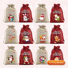 CARRIECUR Christmas Burlap Drawstring Bags, 12 Designs Cute Santa & Snowman Print Gift Bags For Christmas Party, Holiday Gift Wrapping, Classroom Activities & Party Supplies - View 8