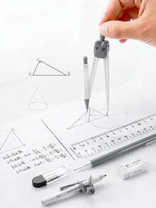 Juego de Compás y Regla para Estudiantes, Regla Triangular, Transportador, Herramientas de Dibujo, Papelería para Exámenes y Aprendizaje, Regla de Dibujo Profesional con Soporte Multifunción para Bolígrafo - Conjuntos - Ver 4