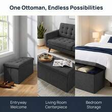 Folding Ottoman Storage Bench With Lid – Padded Footrest, Seat - Dark Grey - View 4