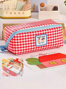 1 pieza Nuevo estuche de lápices con estampado de cuadros de perro salchicha, caja de almacenamiento de artículos de papelería de gran capacidad, bolsa de lápices portátil, bolsa organizadora de artículos de tocador para viajes, soporte para lápices, funda para marcadores, caja de bolígrafos, bolsa de maquillaje, bolsa de almacenamiento de escritorio, esencial para volver a la escuela - Multicolor - Ver 10