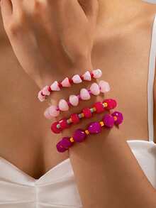 1pc/4pcs Pink Contrast Color Unique Handmade Beaded Bracelet Fashion Design Sweet Cool Hot Girl Women's Daily Wear Jewelry - Beaded Bracelet - View 3