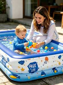 Children's Ocean Cartoon Rectangular Swimming Pool, Portable Indoor/Outdoor Baby Bath Tub, Suitable For Toddlers Summer Water Play, Foldable Water Play Accessory - Blue Dream Pool - View 6
