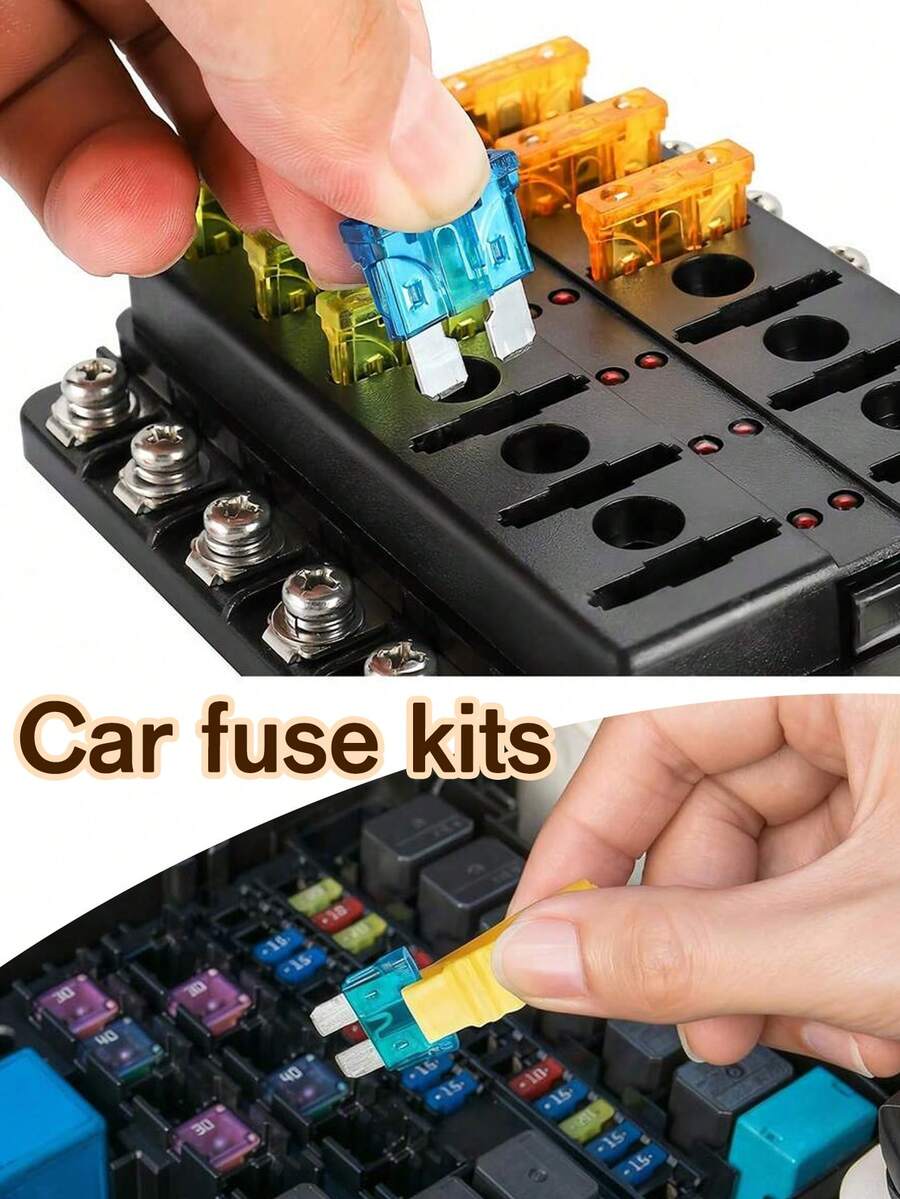 Juego de 100 piezas/120 piezas de fusibles automotrices, fusibles de hoja enchufables, surtido modular de fusibles para automóvil con caja de almacenamiento y clips - fusible - Ver 1