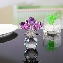 1 pièce Ornement de rose rouge en cristal fait main avec vase rond, cadeau de rose romantique, convient pour la Saint-Valentin, la Fête des Mères, les anniversaires et autres occasions, décoration de collection de roses pour la maison, les fêtes, les mariages - Multicolore - Voir 10