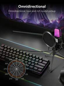 USB RGB Condenser Noise-Canceling Wired Gaming Microphone, Suitable For Podcast, Recording Studio, Live Streaming, Laptop, Desktop Computer - 查看 4