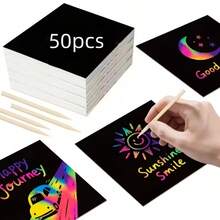 50張 DIY 魔幻刮畫紙,附5根竹棒,彩虹刮畫套組,生日、節日、萬聖節與聖誕節完美禮物 - A - 查看 11