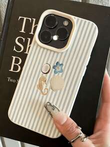 1pc White Striped Seahorse Coconut Personalized Simple Full-Wrap TPU Anti-Fall Phone Case Compatible With Apple 17 16 15 14 13 12 11promax Protective Case Air For Sam Series - Multicolor - View 1