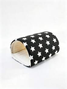 2 piezas Cama para hámster con patrón de estrellas negras, túnel para cobaya, escondite para conejo, nido cálido lavable para mascotas pequeñas con túnel para cobaya, set de accesorios para jaula de escondite para conejo, adecuado para hámsters, hurones, conejos - Negro - Ver 8
