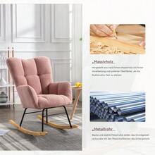009 Mid Century Modern Rocking Chair In Teddy Fabric With Tufted Cover, Padded Seat For Living Room And Bedroom - 粉色 - 查看 4