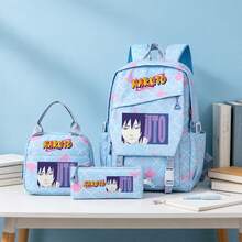 Miniso Naruto Sasuke Uchiha 3Pcs Canvas Backpack Set, Iconic Shinobi Print Student Bag Combo - Blue - View 2