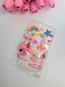 14pcs/Set Rainbow Color Plastic Hair Clips, Portable, Suitable For Commuting, School, Travel, Daily Hairstyles, Girls Hair Clips - Cartoon Hair Clip - View 9
