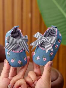 1 Pair Infant Girl Shoes, Soft And Comfortable, Casual Princess Style, Cute Fresh Fabric Shoes, Suitable For Spring, Summer, Autumn - Blue - View 1