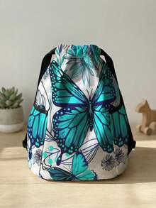 1pc Drawstring Backpack, Multi-Scenario Universal, Extra Large Capacity, Ultra-Lightweight & Portable, Durable, High Aesthetic, Foldable Storage Bag, Flower, Butterfly, Soccer Pattern Drawstring Fitness Sports Backpack, Dust-Proof Storage, Suitable For Outdoor Travel, Fitness, Daily Commute And School Use - Multicolor - View 9