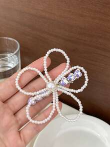 1pc Luxury Sparkling Rhinestone Handmade Wrapped Pearl Flower Hair Clip, Premium Fashion Versatile Side Bangs Clip,Hair Claws - Multicolor - View 2