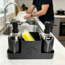 1pc Kitchen Countertop Lotion Dispenser Bottle Sponge Storage Box Bathroom Sink Organizer 3-In-1 Set - A - View 4