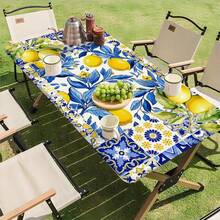 1pc Rectangular Lemon Pattern Elastic Washable Tablecloth, Polyester Wrinkle-Resistant Fitted Tablecloth, Fashionable High-End, Suitable For Kitchen Dining, Outdoor Activities, Picnic Camping, Yard Party, Birthday Party, Kitchen Textile - B - View 1