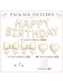 20 Stücke und 15 Stücke Set cremeweiße Happy Birthday Banner + 21-Zoll cremeweiße Schleifenballons + 18-Zoll herzförmige Folienballons, geeignet für Mädchen, Geburtstagsdekoration für Frauen, Prinzessinnen-Stil Partydekoration, cremefarbene Geburtstags-Themen-Partydekoration Ballons - Geburtstag - View 3
