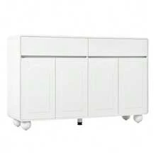 Living Room Sideboard With Curved Doors, Modern Storage Cabinet Made Of Particleboard And MDF, Round Metal Feet - White - View 12