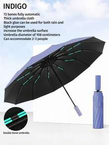24-Rib Extra Large Automatic Umbrella - Durable, Portable, Waterproof Folding Business Umbrella Suitable For Rainy Or Sunny Days - Perfect For Outdoor Activities And Daily Use (Fabric Color, Frame Color, English Letter Pattern Design, Button Color Can Be Freely Matched) - A - View 7