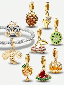 1 Stück modische Kürbis-Wagen-Perlen, geeignet für Damenarmbänder, Armreifen, DIY-Schmuckherstellung und tägliche Outfit-Kombinationen - Gold - Übersicht 12